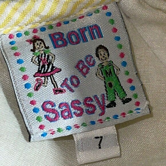 Born to be Sassy Dress girls Sz 7 T embroidered seersucker ruffle sleeve cotton - Picture 7 of 11